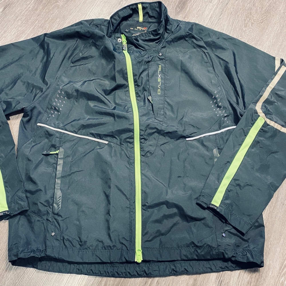 RLX Ralph Lauren 67/10 Mens Black Neon Green Technical Windbreaker Jacket L